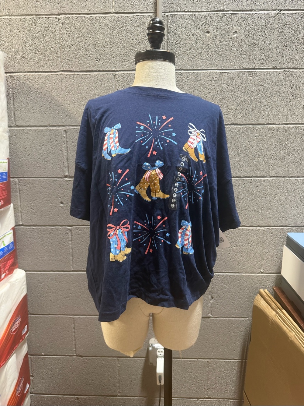 Unbranded women’s  Navy Blue Boot & Firework Graphic Tee
